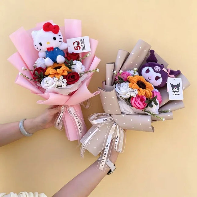 Kawaii Authentic Sanrio Hello Kitty Kuromi Plush Doll Toys Creative Handmade Bouquets Christmas Birthday Gifts For Women