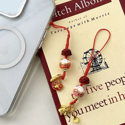Sweet Cartoon Maneki Neko Key Chain Ceramic Ornament Lucky Cat Phone Charm Fortune Phone Lanyard Lucky Cat Phone Strap Girls