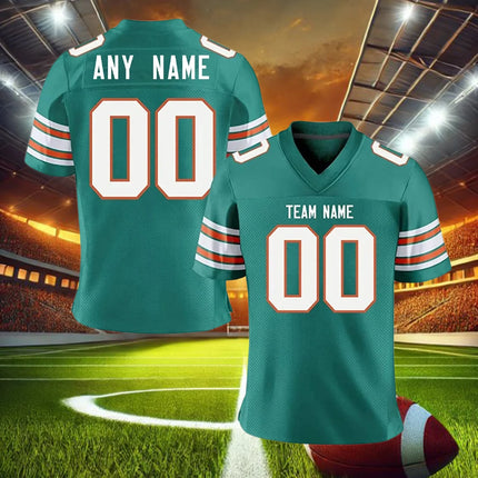Personalized American Football Jersey White Aqua Custom Printed Team Name Number for Men Women Kids Youth Uniform Fans Gift