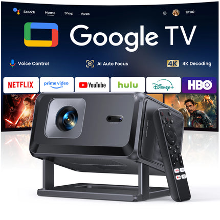 TOPTRO TP3 Projector Support 4K  Google TV 1080P FHD Auto Focus & Keystone BT5.3 WIFI6 Smart Home Theater with Rotating Stand