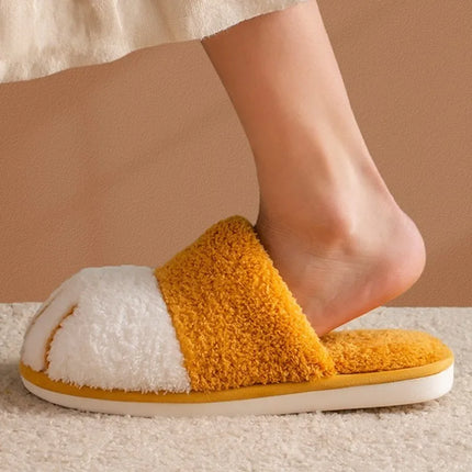 Evshine Winter Plush House Slippers For Women Cute Cat Paw Indoor Fur Shoes Soft Bottom Flat Cotton Slides Bedroom Plush Slipper