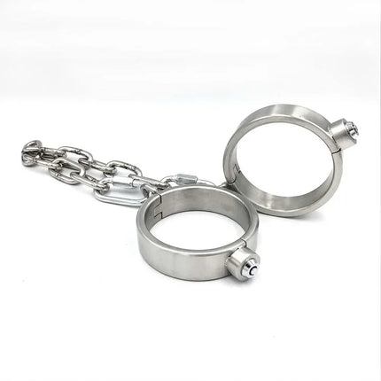 Heavy Stainless Steel Press Lock Wrist Handcuffs Ankle Cuffs Neck Collar Choker Shackles Bondage Adult Games Sex Toys for Couple