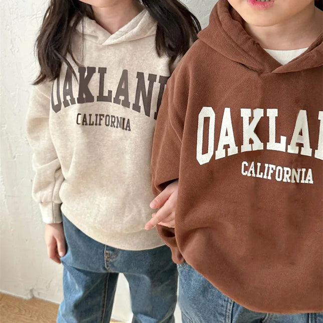 2025 Autumn Winter Kids Hoodie Fleece Thicken Boys Girls Letters Printed Hooded Sweatshirt Children Warm Loose Tops Casual Cloth