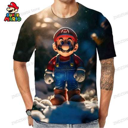 Men's Children's T-Shirt Mario Parent-child Wear Mens Clothes 2024 Summer Streetwear Tops Quick Dry T-shirts Fashion Anime Y2k