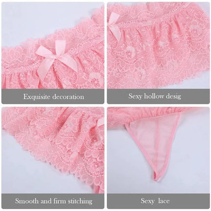 1pc Super Short See Through Lace Skirt Sexy Bow Mini G-string Babydolls Temptation Porno Mini Skirt One-piece Thongs