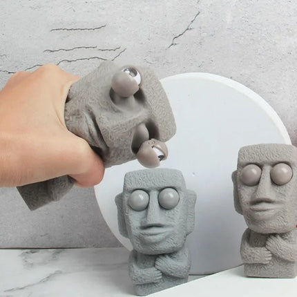 Creative Squeeze Stone Man Stress Toy Soft Rebound Moai Statue Funny Eyes Expression Relaxing Gift for Children Adults