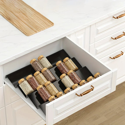 6pcs Expandable Spice Drawer Organizer ,Durable Plastic Cabinet & Shelf Storage Rack for Kitchen, Workspace, Pantry