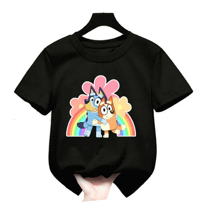 Bluey Girls T-shirt Kids' Clothing Summer Printed Cartoon Tees Short Sleeve Kids' Cotton Outfits Tops