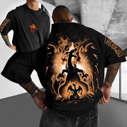 Summer Anime Pokémon Cosplay T-Shirt Cotton Short Sleeve Tops Casual Loose Retro T-Shirt Men Women Family Matching Outfits Tops