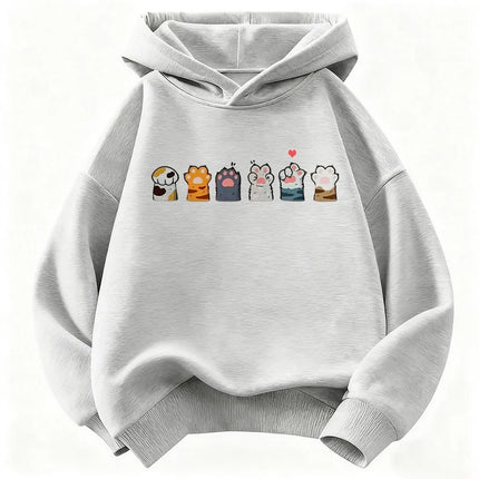Paw Cat Children's Hoodie Sweatshirt Cute Harajuku Hoody for Boys Girls Autumn Winter Casual Hoodies