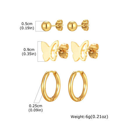 Vnox 6pcs/set Stainless Steel Stud Hoop Earrings Simple Classic 18K Gold Plated Earrings For Women Holiday Jewelry Set Wholesale