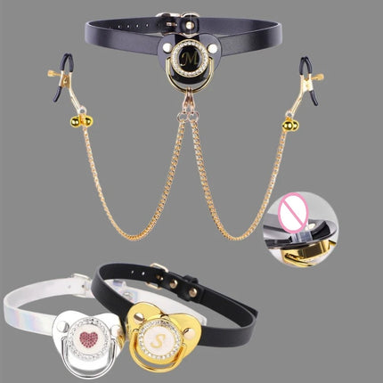 High quality Adult Pacifier Mouth Gag with Gold Chain Nipple Clamps Breast Clip Slaves Nipple Clamps SexToy For Couples Sex Shop