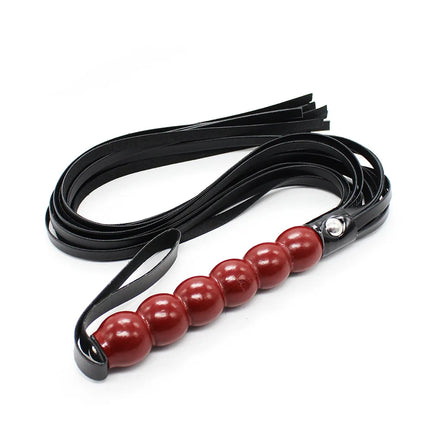Red Beaded Handle Leather Flogger BDSM Bondage Whip Spanking Paddle Slave Role Play Gear Adult Sex Toy for Women Men Couples