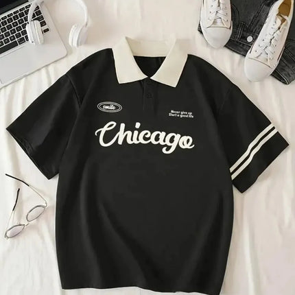 European and American men's summer sports training simple letter print comfortable breathable polo shirt outdoor casual top