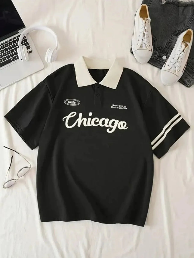 European and American men's summer sports training simple letter print comfortable breathable polo shirt outdoor casual top