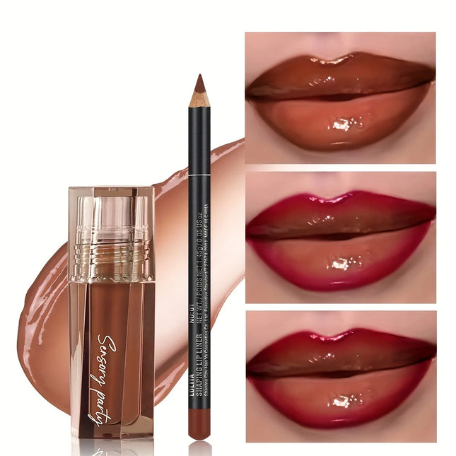 Lip Liner & Gloss Duo Set, 3D Precision Contour, High-Shine Hydrating, Waterproof, Sweatproof, No Smudge Longwear