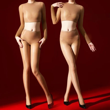 Oil Shiny Pantyhose T-shirts Lady Tights Glossy Smooth Stocking 5D Ultra-thin Transparent Jumpsuit Hot Girl Erotic Lingerie