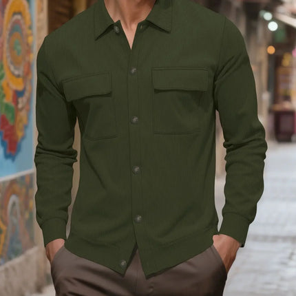New 2025 Men's Casual Fashionable Long Sleeve Corduroy Shirt Cardigan Summer Season Neutral Minimalist Style Origin China