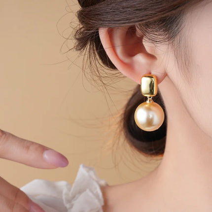 DREJEW Yellow Pendant Pearl Necklace Earring Set for Women Light Luxury High-end French Retro Wedding Jewelry Sets Party Gift
