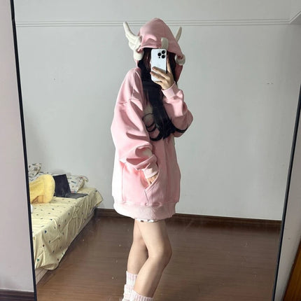 Japanese dopamine style cute star angel wing women's top autumn and winter loose hooded women's hoodie sweet style
