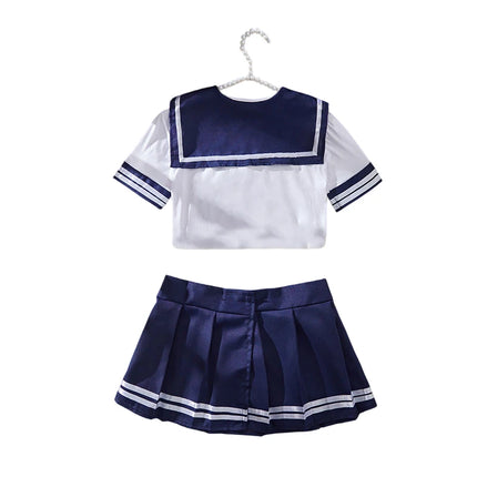 Cosplay Sexy Lingerie Set Women's 2 Piece Nightgown Student Uniform Set Short Top Crotchless Dresses Erotic Bra Nightdress