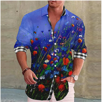 Fashionable Men's Long-Sleeved Retro Printed Lapel Designer Design Casual Shirt Soft and Comfortable Silk Smooth Men's Top 2023
