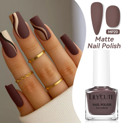LILYCUTE 7ml 28 Colors Matte Nail Polish Pink Coffee Brown Air Dry No Need Cure Nail Art DIY At Home Manicure Design