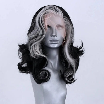 Black And White Highlight Wig 13x4 HD Short Body Wave Lace Front Wig Synthetic Pre Plucked Glueless Daily Wear On Clearance Sale
