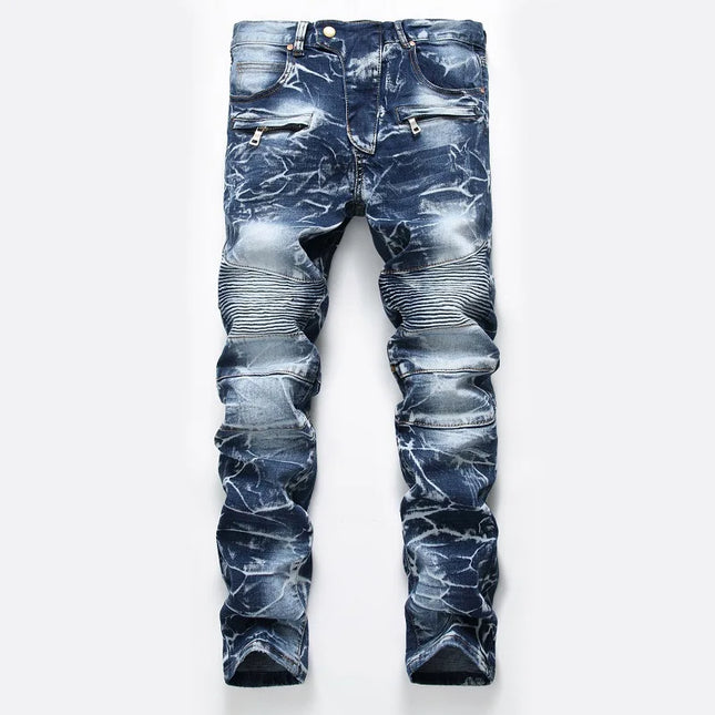 2026 New Men's Yellow Jeans, Blue Stretch Biker Trousers, Broken Hole Jeans, Fashion Popular Men Denim Pants Big Size 29-42