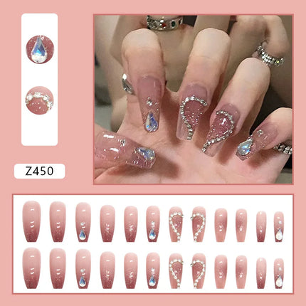 White Camellia 24 Pcs Press on Nails Pink Nail polish Glossy Artificial Finger Manicure Reusable False Nails