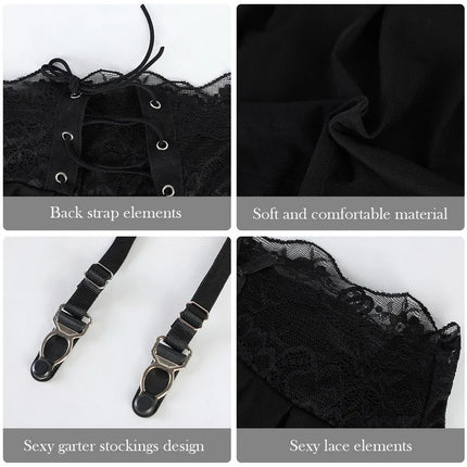 Plus Size 2XL Sexy Crotchless Women Suspenders Bodysuit High Waist Sexy Garter Belt G-string Female Mesh Transparent Underpants