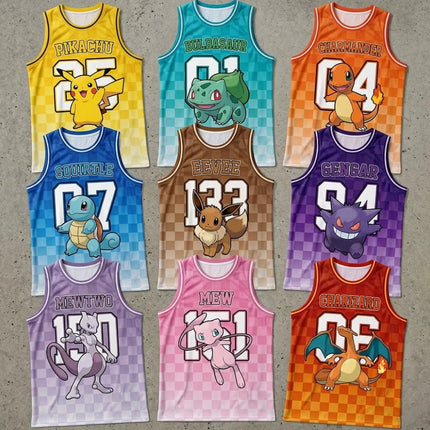 Basketball Jersey Pikachu Charizard Eevee Anime Tank Top Loose Quick Drying Breathable Sports Vest Summer Adult Kid's Tank Top