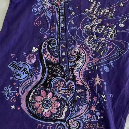 Women's Subculture Vintage Purple Print T-Shirt Summer Y2k American Retro Slim Tees Casual Harajuku Grunge Fashion Tops New
