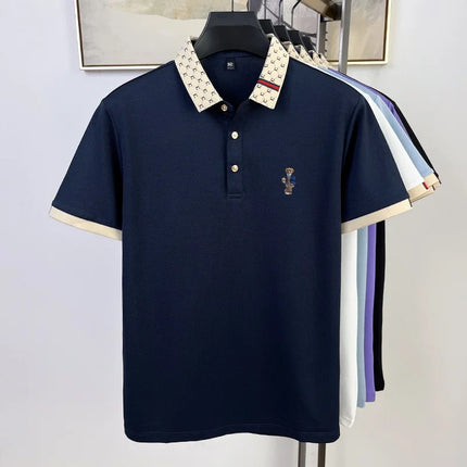 Summer Men's High Quality Cotton Polo Shirt Fashion Brand Design Teddy Bear Embroidery Golf Mulberry Silk Business T-shirt