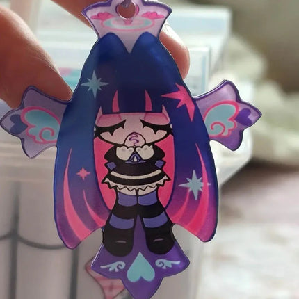 Anime Panty Stocking with Garterbelt Stocking Panty Cosplay Keychain Kawaii Acrylic Pendant Keyring Key Chain Bag Accessories