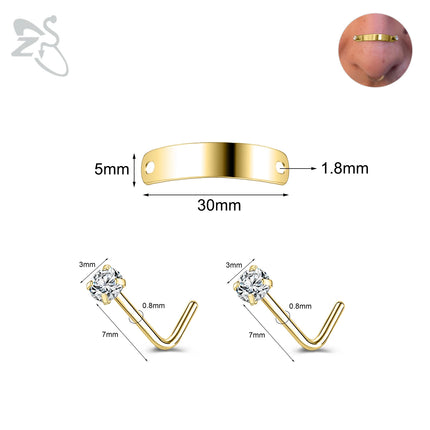 ZS 1 Set 24/30/35/40/45/50MM Stainelss Steel Nose Piercing For Men Women Punk Adjustable Nostril Bridge Piercings Body Jewelry
