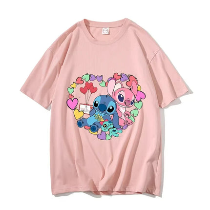 Pure Cotton Children's T-shirt 2026 Trendy and Cool Stitch&Angel Printed Fashionable Parent-child Outfit for Men and Women