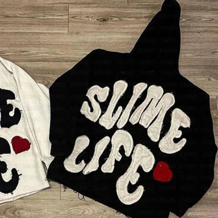 European and American Personality Fun Contrast Letter Embroidered Fashion High Street Pullover Hoodie Casual Outerwear Men Women