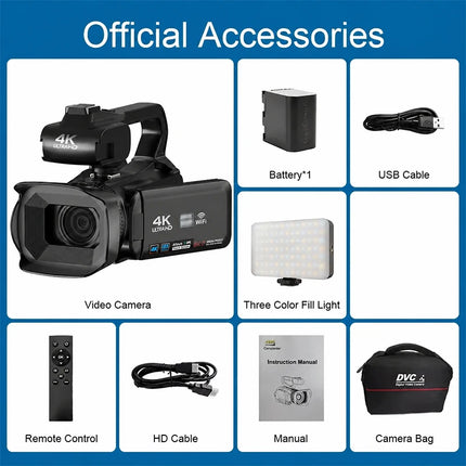 4K HD Video Cameras for Photography 64MP WiFi Livestream Webcam Camcorder 18X Digital Zoom Vlog Recording Camera for YouTube