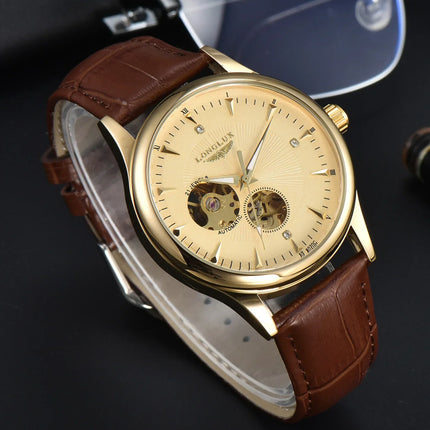 LONGLUX automatic watch elegant style wholesale mechanical wristwatches skeleton rome waterproof  mens watch men gift