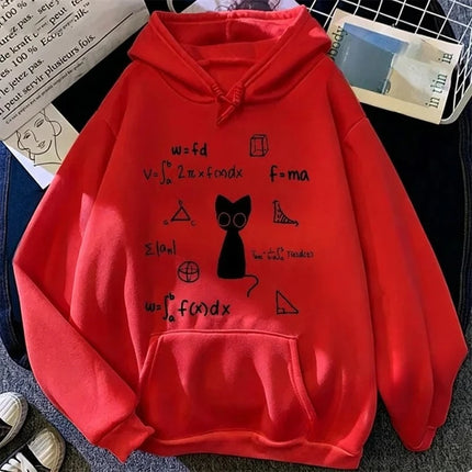 New Y2k Black Cat Love Matematicas Women Hooded Autumn and Winter Math Graphic Pullover Sweatshirt for Math Teacher Student Gift