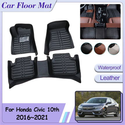 For Honda Civic 10th Gen FC FK 2016~2021 Car Floor Mat Custom Foot Parts Leather Panel Liner Pads Rug Interior Accessories
