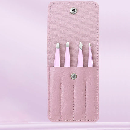 Colorful Stainless Steel 4 Pack Tweezer Set for Women and Men's Eyebrows & Eyelashes Comes with Storage Bag