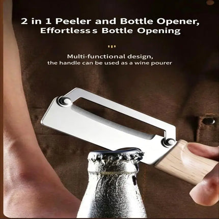 Multi-Functional Vegetable Peeler For Kitchen, Ultra-Sharp Stainless Steel Blade With Wooden Handle And Bottle Opener