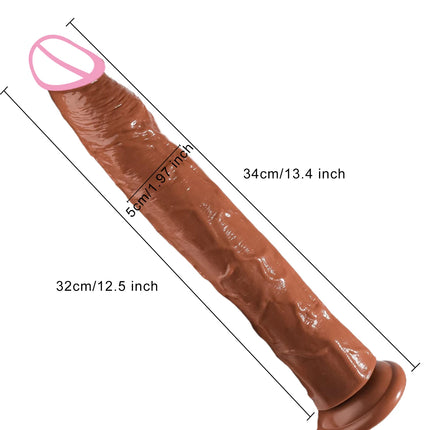 13.4 Inch Long Dildo 34 cm Realistic Dildos with Small Glans Black Jelly Penis with Suction Cup Anal Sex Toys for Women Men 18+