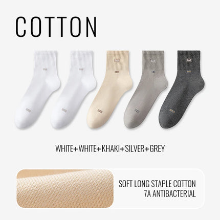 MiiOW 100% Pure Cotton Socks Men Business Dress Long Sock Black White Breathable Sport Sock Antibacterial Anti Odor Crew Socks
