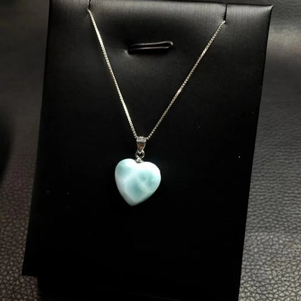 1 Pc Fengbaowu Natural Stone Dominican Republic Larimar Heart Oval Cabochon Pendant 925 Sterling Silver Jewelry Gift For Women