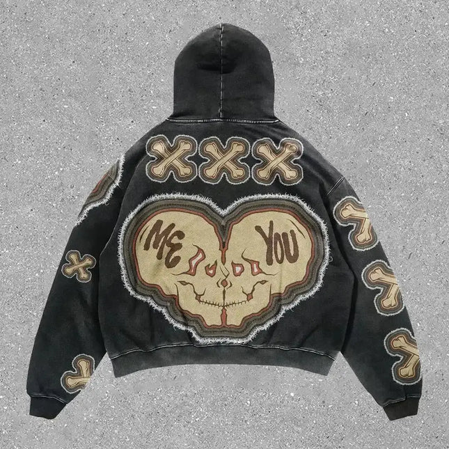 European and American Popular Skull Letter Printed Hoodie Harajuku Style Y2K Street Couple Outfit Spring and Autumn Hoodie