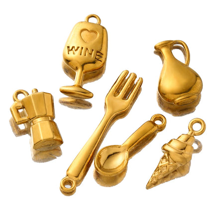 5pcs Creative Stainless Steel Moon Wine Cup Flower Spoon Fork Cat Bear Animals Small Pendants Charms for Jewelry Making Supplies