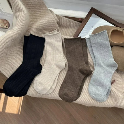1/6pairs Cashmere Wool Socks Women's Winter Thicken Warm Black White Pack Set Thermal Japanese Fashion Solid Color